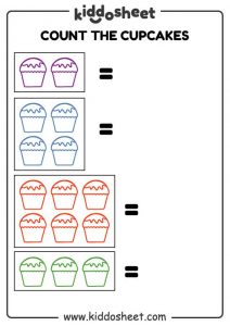 Kindergarten Worksheet – Count The Cupcakes Printable Files - Kiddosheet