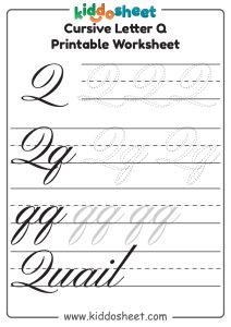 Cursive of Q Letter Worksheets Printable - Kiddosheet