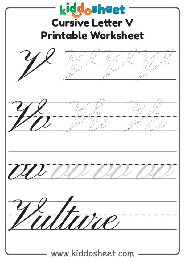 Cursive Of V Letter Worksheets Printable Kiddosheet