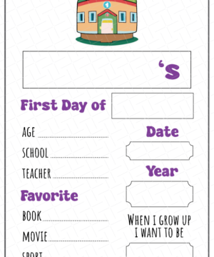 My First Day of School Printable Free Download