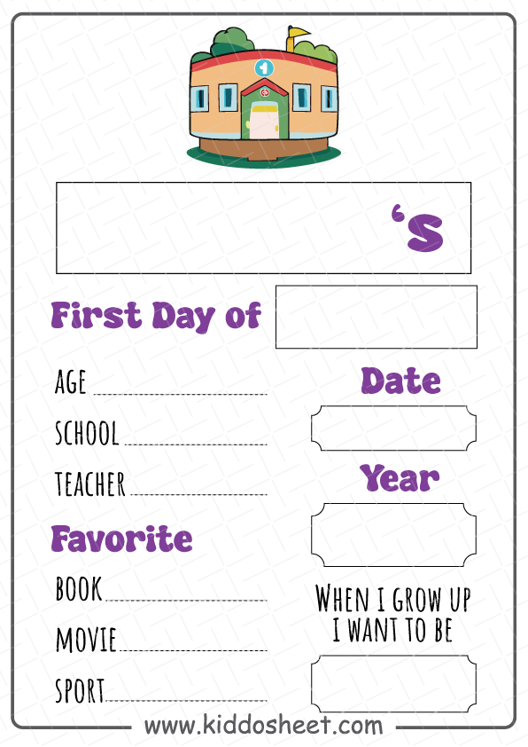 My First Day of School Printable Free Download