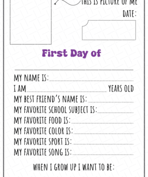 My First Day of School Printable Free Download