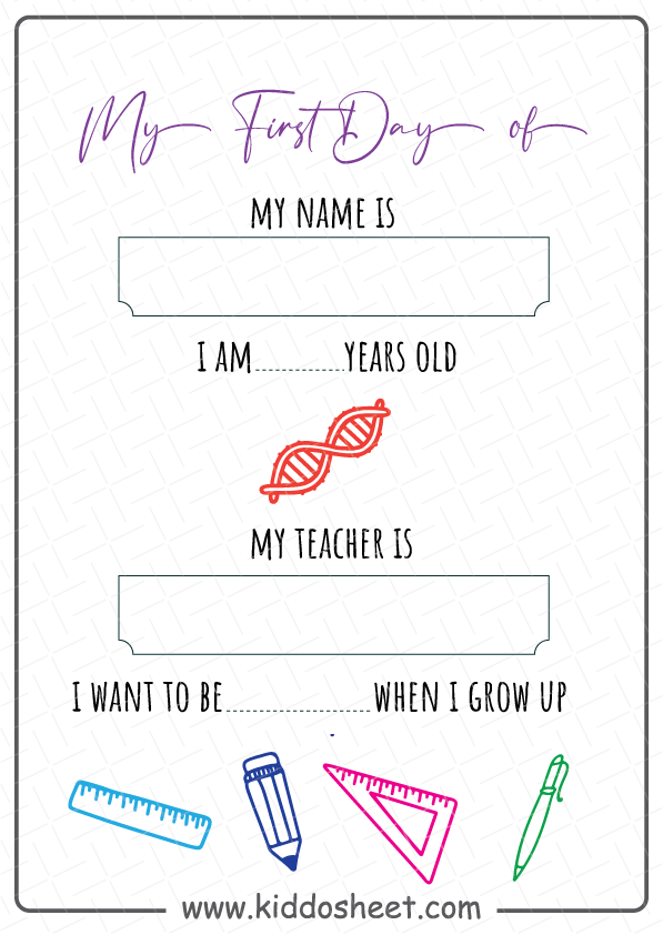 My First Day of School Printable Free Download