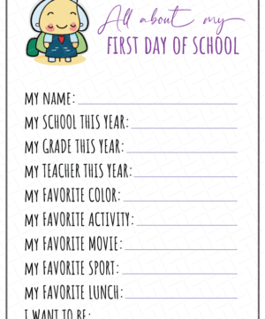 My First Day of School Printable Free Download