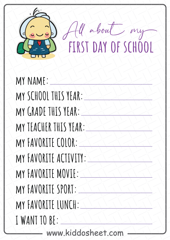 My First Day of School Printable Free Download