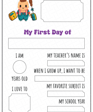 My First Day of School Printable Free Download