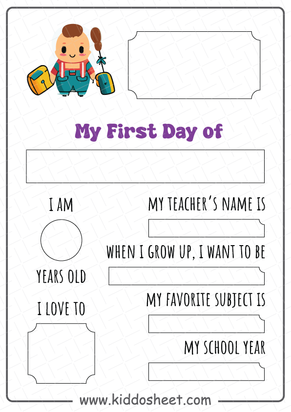 My First Day of School Printable Free Download