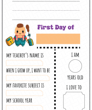 My First Day of School Printable Free Download