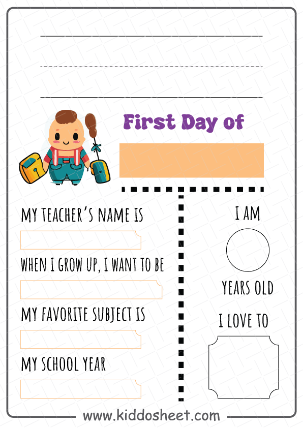 My First Day of School Printable Free Download