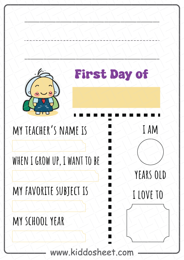 My First Day of School Printable Free Download